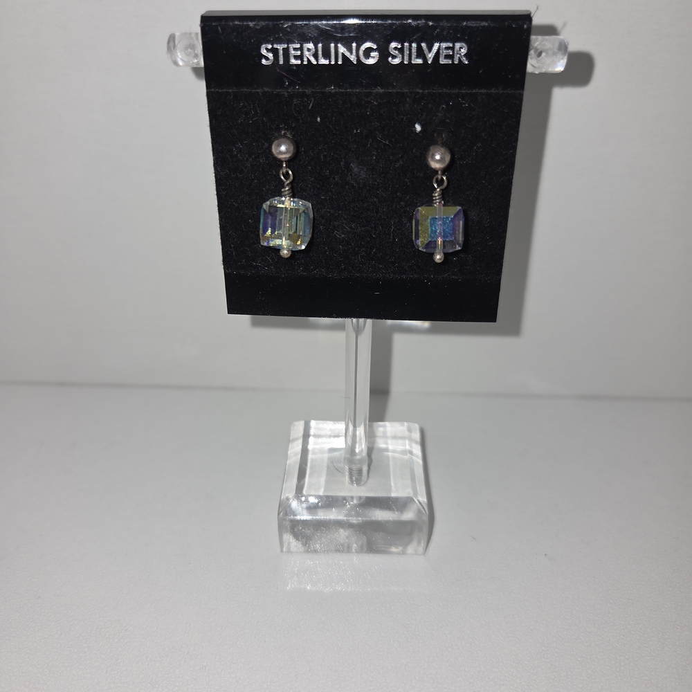 Sterling Silver Swarovski Crystals AB cube stud earrings